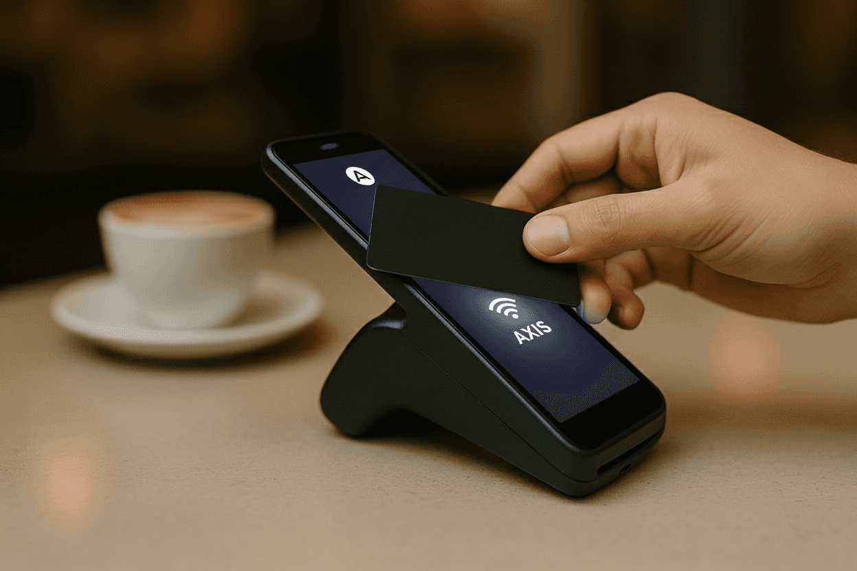 Axis Tap to Pay experience demonstrating frictionless payments.